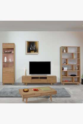 Masszív tömör tölgy nappali fal bianco fehér színben, skandináv dizájn